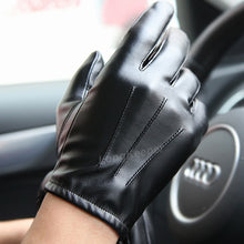 Load image into Gallery viewer, Black Faux Leather Gloves with Liner
