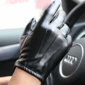 Black Faux Leather Gloves with Liner