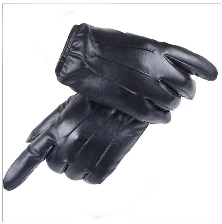 Black Faux Leather Gloves with Liner