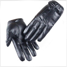 Load image into Gallery viewer, Black Faux Leather Gloves with Liner
